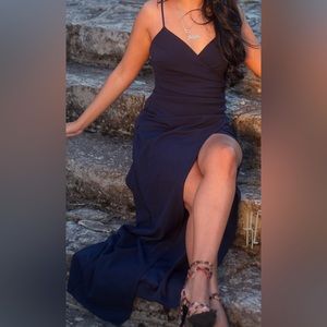 NAVY BLUE FORMAL HIGH SLIT WRAP DRESS